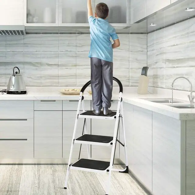 Alt view image 3 of 7 - Giantex 3 Step Ladder Folding Step Stool Platform Home Kitchen Tool Multiuse Stepladder w/Sturdy Frame Rubber Hand Grip Anti-Slip Pedal Lightweight Portable Ladder 330Lbs Capacity