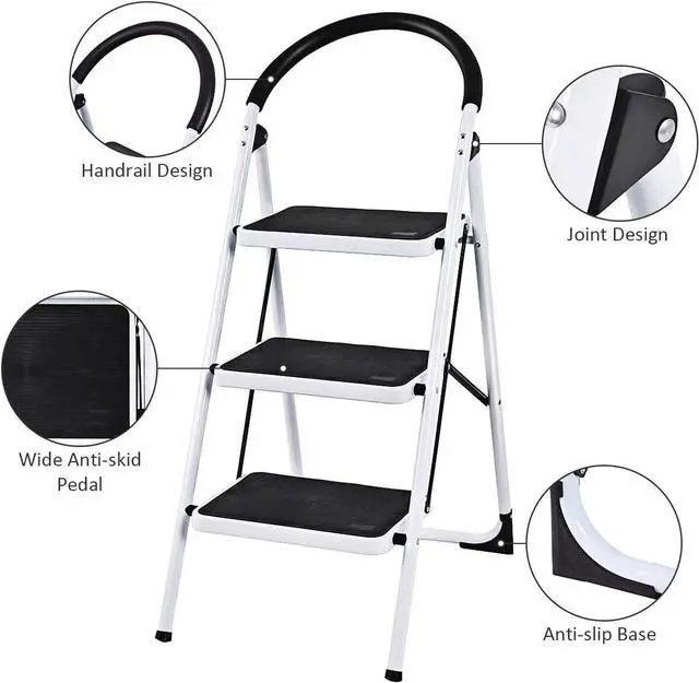 Alt view image 6 of 7 - Giantex 3 Step Ladder Folding Step Stool Platform Home Kitchen Tool Multiuse Stepladder w/Sturdy Frame Rubber Hand Grip Anti-Slip Pedal Lightweight Portable Ladder 330Lbs Capacity