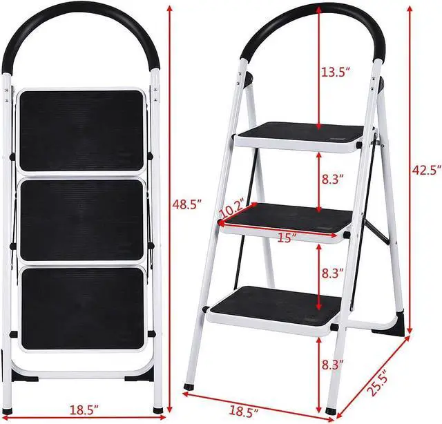 Alt view image 7 of 7 - Giantex 3 Step Ladder Folding Step Stool Platform Home Kitchen Tool Multiuse Stepladder w/Sturdy Frame Rubber Hand Grip Anti-Slip Pedal Lightweight Portable Ladder 330Lbs Capacity