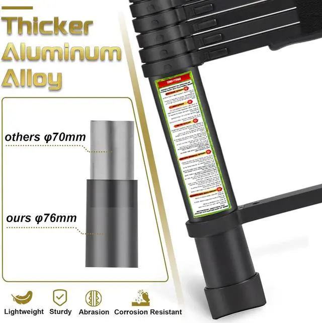 Alt view image 4 of 6 - RIKADE Telescoping Ladder 16.5FT & Attic Ladder, Heavy Duty Aluminum with Non-Slip Feet, 330lb Capacity for RV, Attic, Roof & Multi-Surface Use