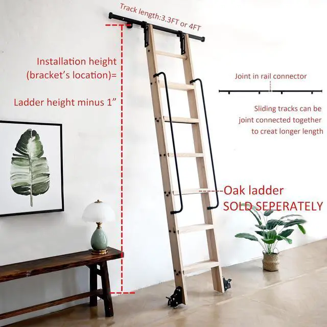 Alt view image 4 of 6 - 12FT Hook on Sliding Library Ladder Hardware Kit,Telescoping Upper Hook,Bottom Brake Roller, Rustic Black Finish(No Ladder)