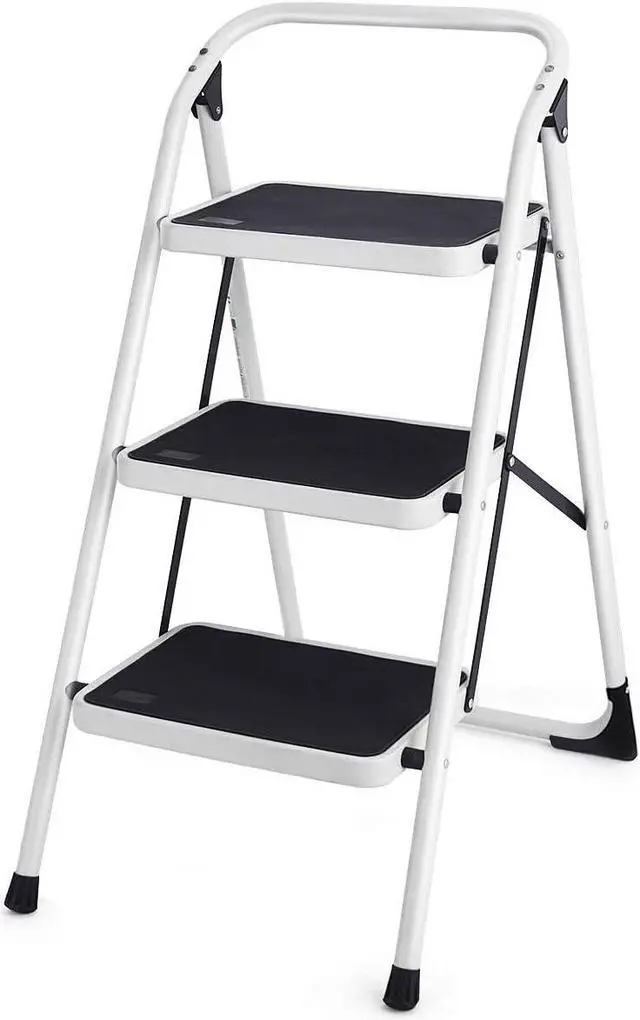 Main image of Goplus 3 Step Ladder, Folding Heavy Duty Step Stool Lightweight Steel Ladder with Handgrip and Wide Anti-Slip Platform for Kitchen Shop, 340lbs Capacity (Black)