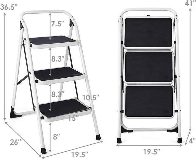 Alt view image 6 of 7 - Goplus 3 Step Ladder, Folding Heavy Duty Step Stool Lightweight Steel Ladder with Handgrip and Wide Anti-Slip Platform for Kitchen Shop, 340lbs Capacity (Black)