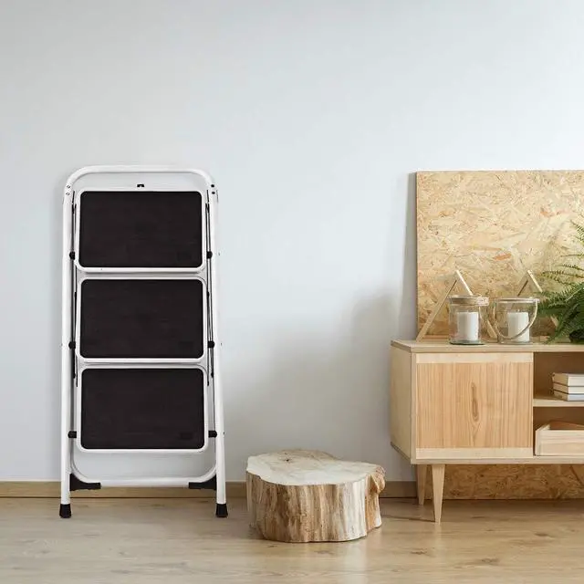Alt view image 5 of 7 - Goplus 3 Step Ladder, Folding Heavy Duty Step Stool Lightweight Steel Ladder with Handgrip and Wide Anti-Slip Platform for Kitchen Shop, 340lbs Capacity (Black)