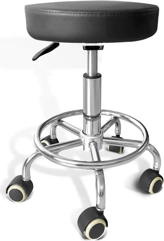 Main image of Rolling Stool with Wheels, PU Leather Office Chair with Foot Rest, Adjustable Height 360 Degree Rotation Swivel Stool for Tattoo Massage Salon Spa Teach Medical Facial Office Home Work Kitchen, Black