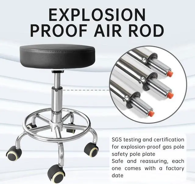 Alt view image 3 of 7 - Rolling Stool with Wheels, PU Leather Office Chair with Foot Rest, Adjustable Height 360 Degree Rotation Swivel Stool for Tattoo Massage Salon Spa Teach Medical Facial Office Home Work Kitchen, Black