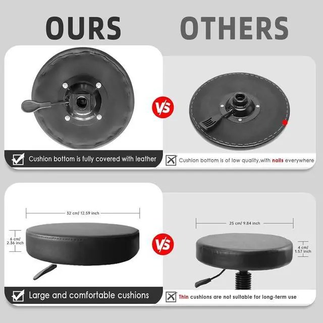 Alt view image 6 of 7 - Rolling Stool with Wheels, PU Leather Office Chair with Foot Rest, Adjustable Height 360 Degree Rotation Swivel Stool for Tattoo Massage Salon Spa Teach Medical Facial Office Home Work Kitchen, Black