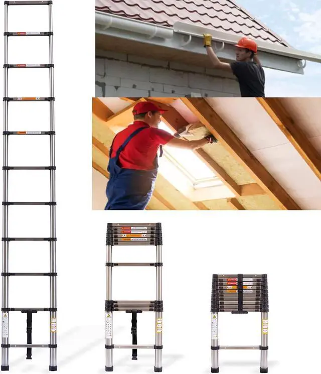 Main image of 3.2M Telescopic Ladder Stainless Steel Ladders, Extendable Multi-Purpose Folding Step Ladders with Locking Button, 11 Adjustable Steps for RV Outdoor Work, EN131 Standard, 10.5ft