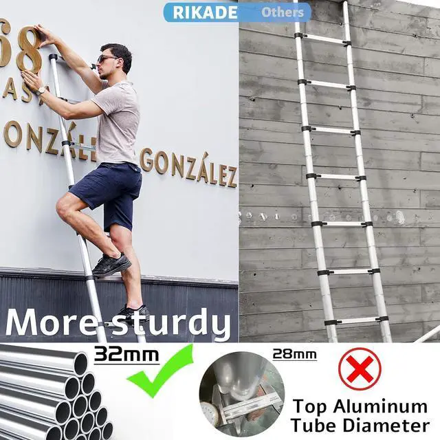 Alt view image 4 of 6 - Telescopic Ladder, 16.5FT RIKADE Aluminum Telescoping Ladder with Non-Slip Feet, Portable Extension Ladder for Household and Outdoor