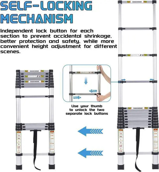 Alt view image 5 of 6 - Telescopic Ladder, 16.5FT RIKADE Aluminum Telescoping Ladder with Non-Slip Feet, Portable Extension Ladder for Household and Outdoor