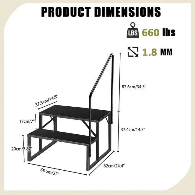 Alt view image 2 of 7 - Step Ladder, Step Stool with Handle, Heavy Duty Pool Ladder Above Ground 660Lbs, Camper Steps Outdoor Steps RV Stairs for Reaching High, Portable Home Stairs for Travel Trailer (2 Step, Single Handle)