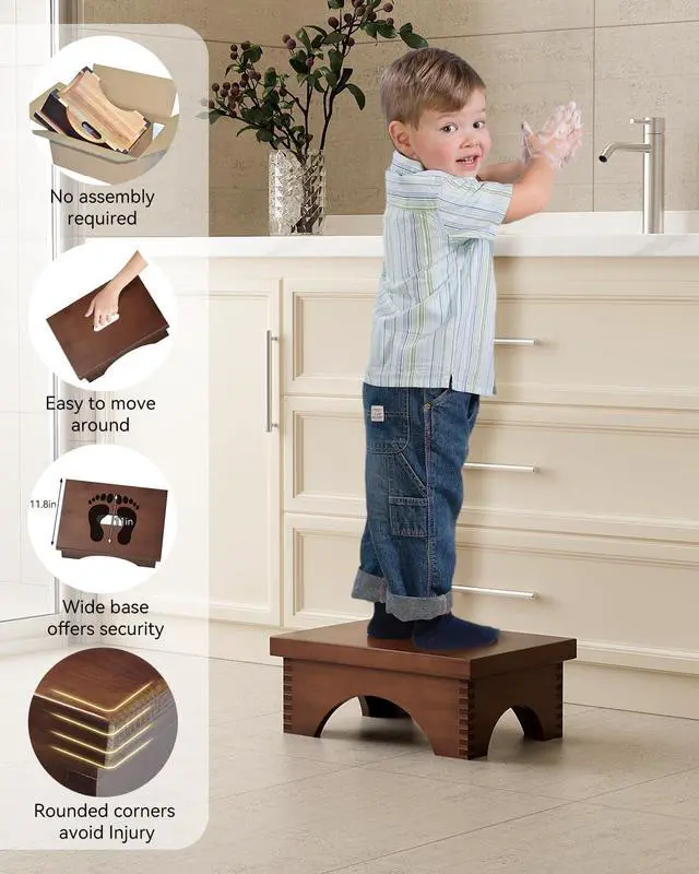 Alt view image 5 of 7 - ECROCY Step Stools for Adults Pre-Assembled, Sturdy Wooden Step Stool Lightweight, Portable Bedside Step Stool with Smooth Finish