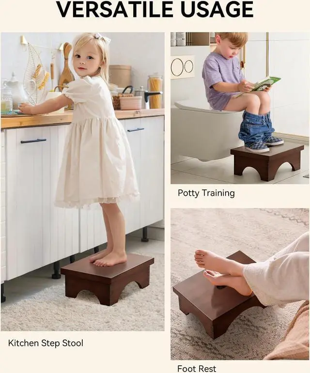Alt view image 7 of 7 - ECROCY Step Stools for Adults Pre-Assembled, Sturdy Wooden Step Stool Lightweight, Portable Bedside Step Stool with Smooth Finish