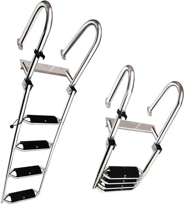 Main image of Stainless Steel 4 Steps Telescoping Boat Ladder Reinforce Dock Ladder Heavy Duty Swim Deck Ladder with Wider Pedals and Hand Railings, Rated to 500 Pounds