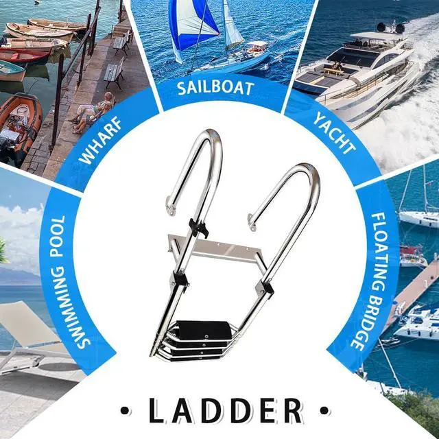 Alt view image 3 of 6 - Stainless Steel 4 Steps Telescoping Boat Ladder Reinforce Dock Ladder Heavy Duty Swim Deck Ladder with Wider Pedals and Hand Railings, Rated to 500 Pounds