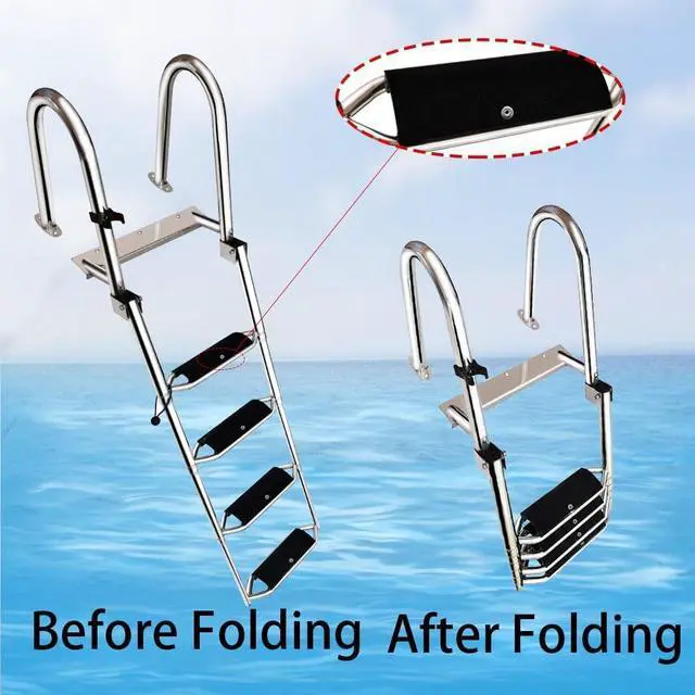Alt view image 5 of 6 - Stainless Steel 4 Steps Telescoping Boat Ladder Reinforce Dock Ladder Heavy Duty Swim Deck Ladder with Wider Pedals and Hand Railings, Rated to 500 Pounds