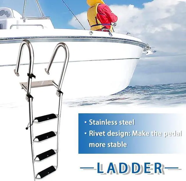Alt view image 2 of 6 - Stainless Steel 4 Steps Telescoping Boat Ladder Reinforce Dock Ladder Heavy Duty Swim Deck Ladder with Wider Pedals and Hand Railings, Rated to 500 Pounds