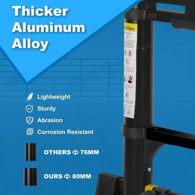 Alt view image 3 of 6 - Telescoping Ladder,14.5FT Aluminum Portable Extension Ladder w/Hooks, Stabilizers& Wheels, Heavy Duty 330lbs Max Capacity, Collapsible Telescopic Ladder for Rv, Roof, Attic, Outdoor -Black