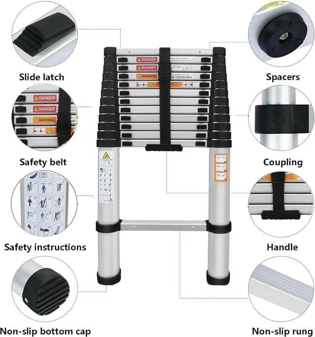 Alt view image 3 of 7 - Telescoping Ladder 16FT Aluminum Telescoping Extension Ladder, Collapsible Ladder Attic Ladder Rv Ladder, Portable Telescopic Ladder for Outdoor Working & Household Use, Folding Ladder 330lb Capacity