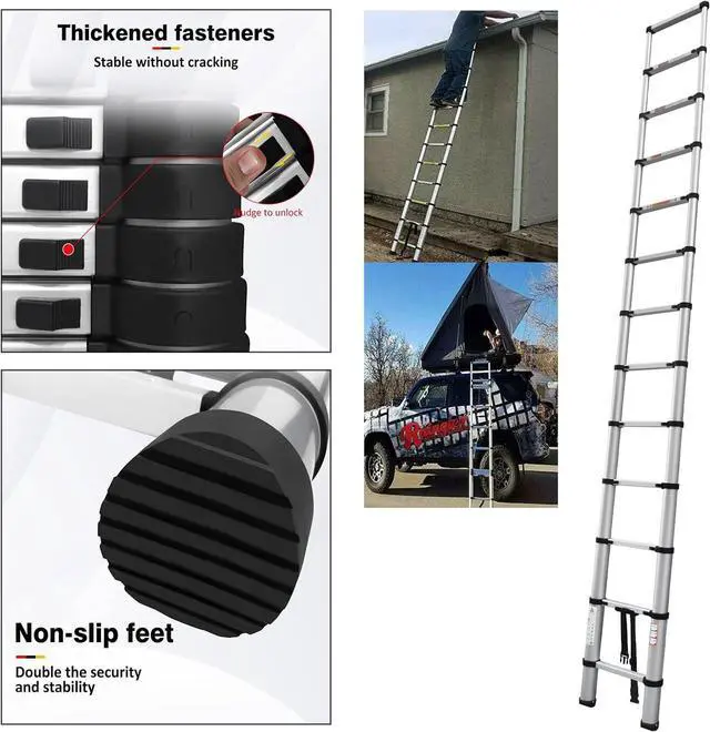 Alt view image 5 of 7 - Telescoping Ladder 16FT Aluminum Telescoping Extension Ladder, Collapsible Ladder Attic Ladder Rv Ladder, Portable Telescopic Ladder for Outdoor Working & Household Use, Folding Ladder 330lb Capacity