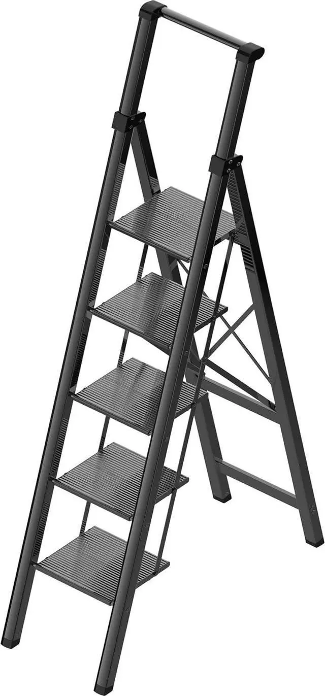 Main image of 5 Step Ladder Adult Portable Folding Step Stool, Folding Aluminum Step Ladder with Double Padded Treads, Step Ladder with Handle for Home, Kitchen, Outdoor, 330 lb Weight Capacity - Black