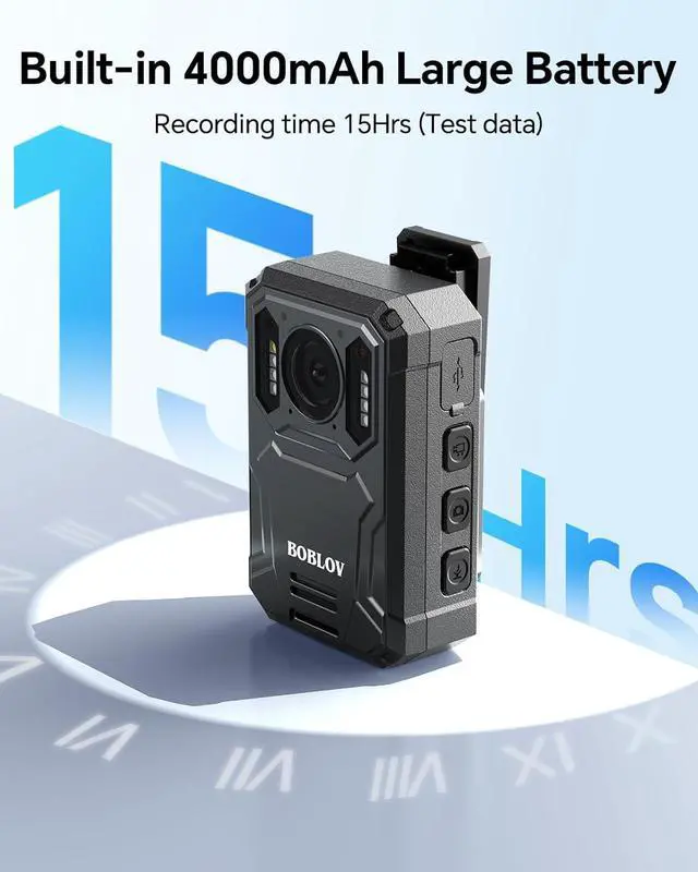 Alt view image 3 of 7 - BOBLOV KJ23Pro 2K Body Camera, 128GB Body Worn Camera with Night Vision, 4000mAh Battery for 15 Hours Continuous Recording, with Car Suction for Dashcams, Law Enforcement, Security, Outdoor Work