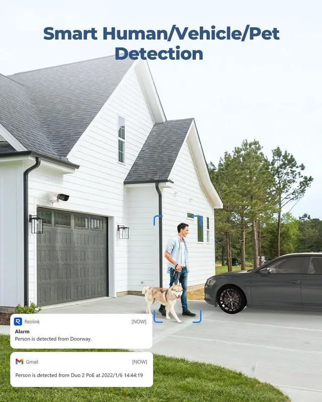 Alt view image 4 of 7 - REOLINK 4K PoE Security Camera System, Home Outdoor IP Camera in 180 Degree Viewing Angle, Human/Vehicle/Pet Detection, Color Night Vision, Two Way Talk, Up to 256GB microSD Card, Duo 2 PoE
