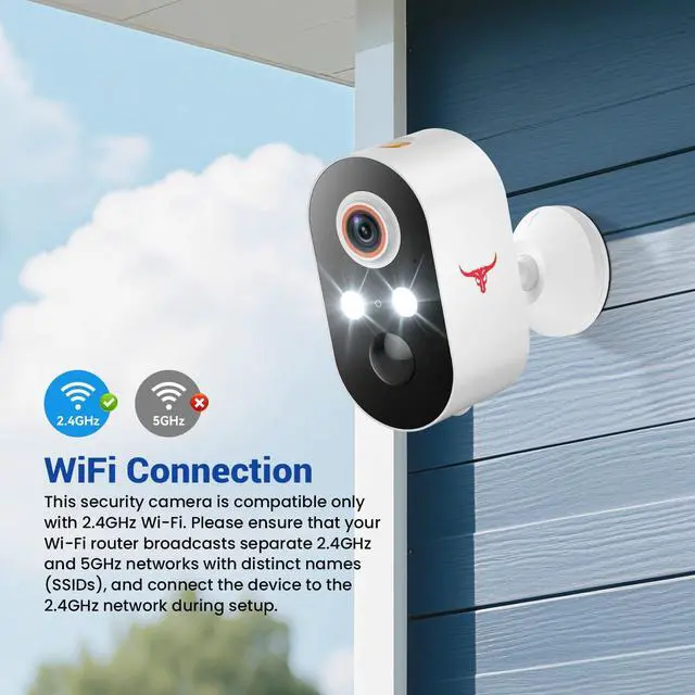 Alt view image 4 of 7 - 1080p Wireless Security Camera, 2.4GHz Wi-Fi Only, Color Night Vision, AI Human Detection, PIR Motion Detection, 2-Way Talk, Outdoor Surveillance Bullet Cam, No Solar Panel Included (2 Pack)