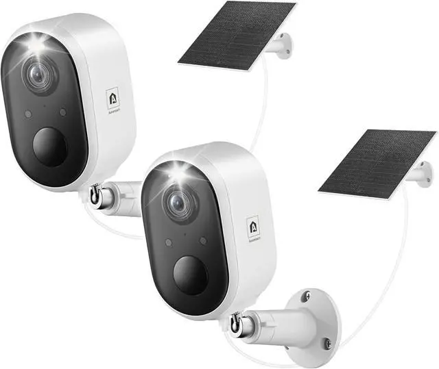 Main image of Solar Security Camera Outdoor Wireless 2 Pack, 2K Color Night Vision, Battery Powered PIR Motion Detection,2.4GHz WiFi Cameras for Home Surveillance, Light and Sound Alarm, 2-Way Audio