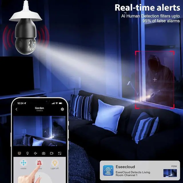 Alt view image 2 of 7 - Light Bulb Security Camera Outdoor 2K,5G&2.4G WiFi Security Cameras Wireless Outdoor Indoor,360°Bulb Cameras for Home Security 2 Pack,Motion Detection and Alarm,Two-Way Talk,Color Night Vision