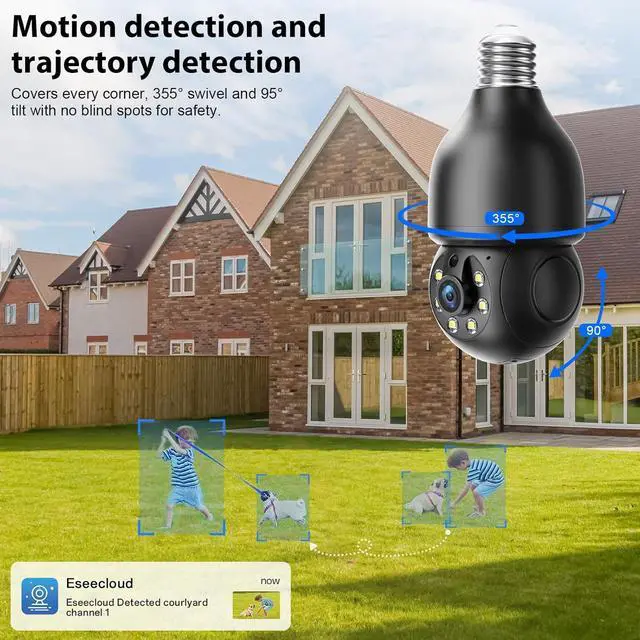 Alt view image 3 of 7 - Light Bulb Security Camera Outdoor 2K,5G&2.4G WiFi Security Cameras Wireless Outdoor Indoor,360°Bulb Cameras for Home Security 2 Pack,Motion Detection and Alarm,Two-Way Talk,Color Night Vision