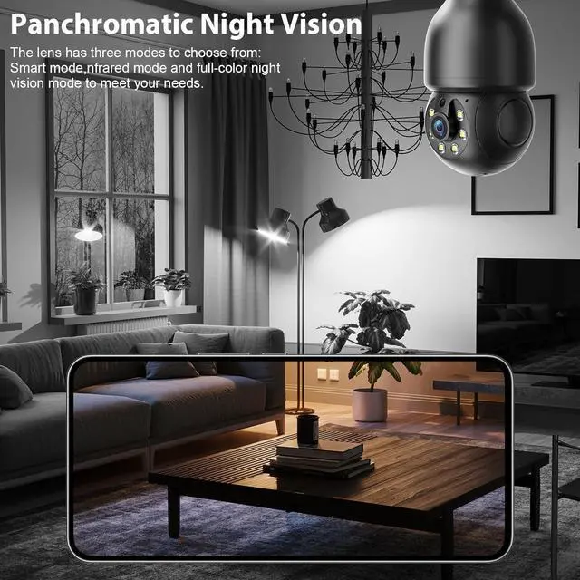 Alt view image 4 of 7 - Light Bulb Security Camera Outdoor 2K,5G&2.4G WiFi Security Cameras Wireless Outdoor Indoor,360°Bulb Cameras for Home Security 2 Pack,Motion Detection and Alarm,Two-Way Talk,Color Night Vision