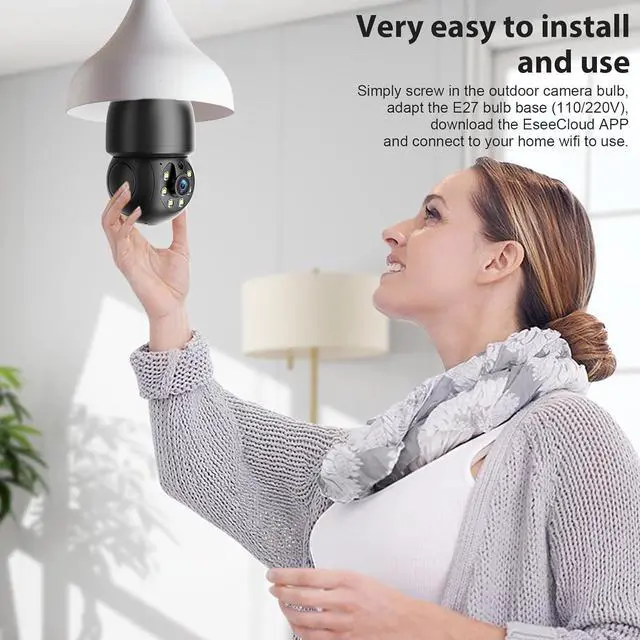 Alt view image 7 of 7 - Light Bulb Security Camera Outdoor 2K,5G&2.4G WiFi Security Cameras Wireless Outdoor Indoor,360°Bulb Cameras for Home Security 2 Pack,Motion Detection and Alarm,Two-Way Talk,Color Night Vision