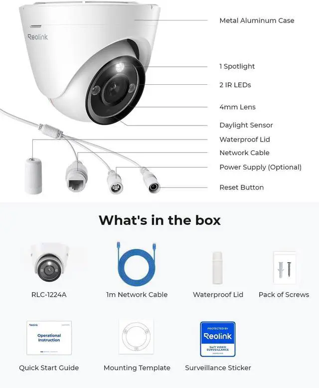 Alt view image 7 of 7 - REOLINK 12MP PoE IP Camera Outdoor, 97° Wide Angle Dome Security Camera for Home Surveillance, Human/Vehicle/Pet Detection, 700lm Color Night Vision, 2 Way Talk, Up to 256GB microSD Card, RLC-1224A