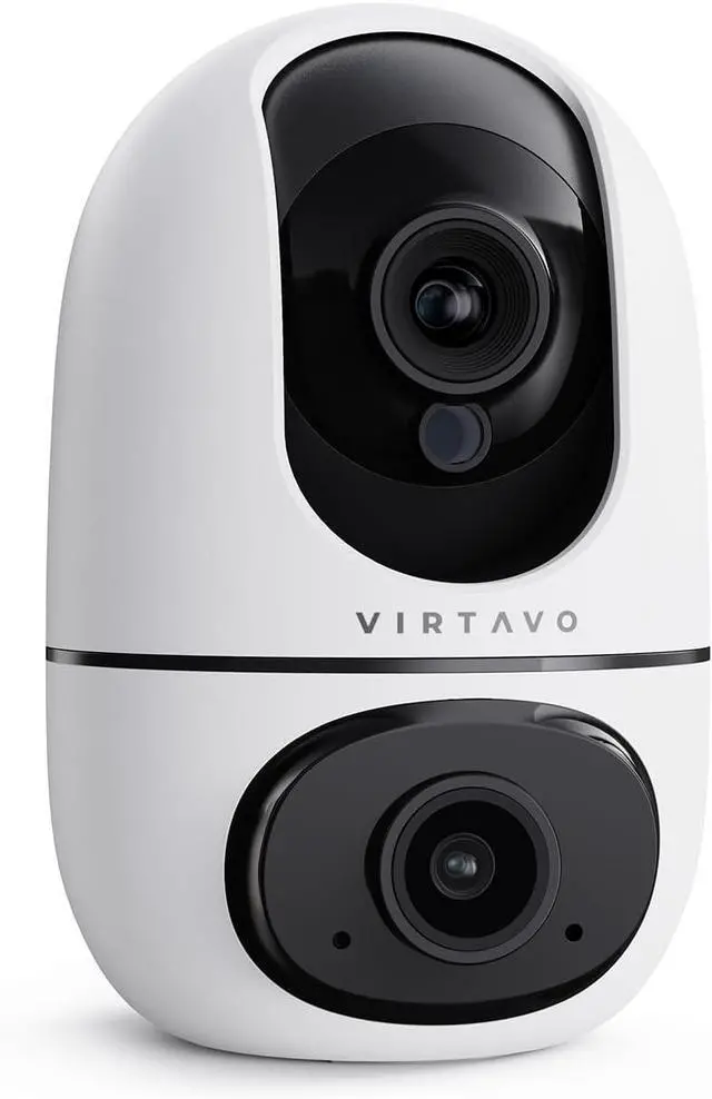 Main image of virtavo XD1 Indoor Security WiFi Camera, Wireless, Dual-Lens 360° PTZ Baby Monitor & Pet Cam, Motion Tracking, 2-Way Audio, Night Vision, Cloud/SD Storage, Phone App, Plug-in Power