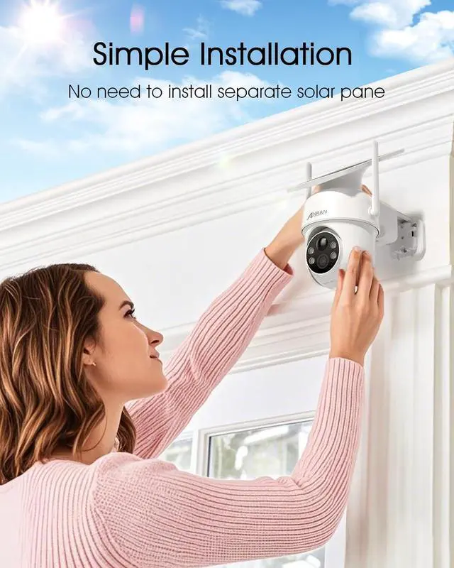 Alt view image 2 of 7 - ANRAN Solar Security Cameras Wireless Outdoor,2K Cameras for Home Security with Fixed Solar Panel, 360° PTZ for Home Surveillance,2.4G WiFi, PIR Human Detection, 3MP Color Night Vision, 2-Way Talk