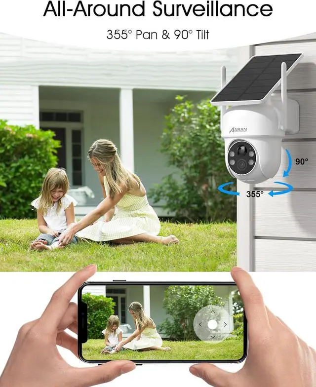Alt view image 3 of 7 - ANRAN Solar Security Cameras Wireless Outdoor,2K Cameras for Home Security with Fixed Solar Panel, 360° PTZ for Home Surveillance,2.4G WiFi, PIR Human Detection, 3MP Color Night Vision, 2-Way Talk