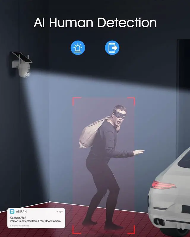 Alt view image 6 of 7 - ANRAN Solar Security Cameras Wireless Outdoor,2K Cameras for Home Security with Fixed Solar Panel, 360° PTZ for Home Surveillance,2.4G WiFi, PIR Human Detection, 3MP Color Night Vision, 2-Way Talk