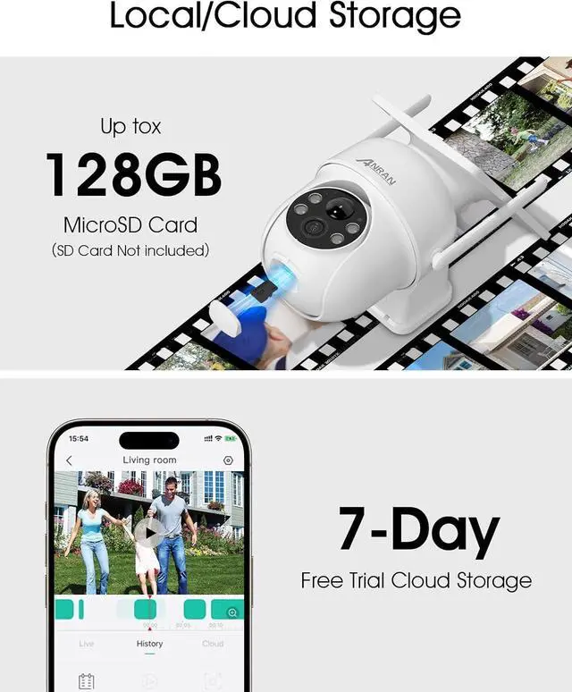 Alt view image 7 of 7 - ANRAN Solar Security Cameras Wireless Outdoor,2K Cameras for Home Security with Fixed Solar Panel, 360° PTZ for Home Surveillance,2.4G WiFi, PIR Human Detection, 3MP Color Night Vision, 2-Way Talk