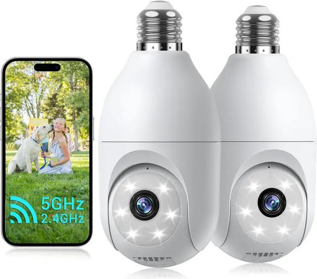 Main image of Light Bulb Security Camera Wireless Outdoor, 5G&2.4G WiFi Cameras for Home Security with Patrol, AI Human Detection, Motion Tracking, 2-Way Talk, Color Night Vision, SD/Cloud, 24/7 Recording(2 Pack)