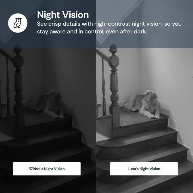 Alt view image 5 of 7 - Luna Cameras for Home Security Indoor, Advanced AI Motion Detection, 360° Pan/Tilt, Plug-in, Night Vision, 2.4GHz WiFi, 2-Way Audio, Pet Camera with Phone App, Easy DIY Surveillance System (Black)