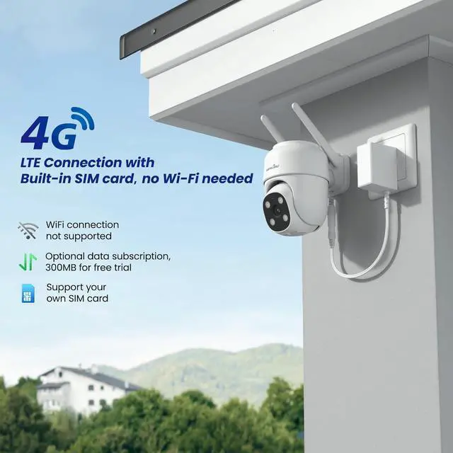 Alt view image 2 of 7 - wansview 4G LTE Cellular Security Camera Outdoor - 360° PTZ No WiFi Security Camera, 2K Color Night Vision, 2-Way Audio, 24/7 SD Card Storage(SIM Card Included), Works with Alexa & Google Home, W7-4G
