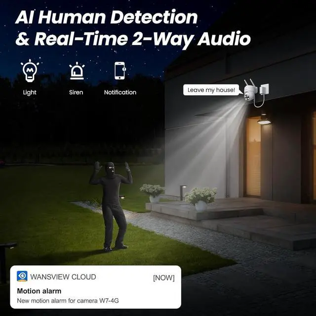 Alt view image 5 of 7 - wansview 4G LTE Cellular Security Camera Outdoor - 360° PTZ No WiFi Security Camera, 2K Color Night Vision, 2-Way Audio, 24/7 SD Card Storage(SIM Card Included), Works with Alexa & Google Home, W7-4G