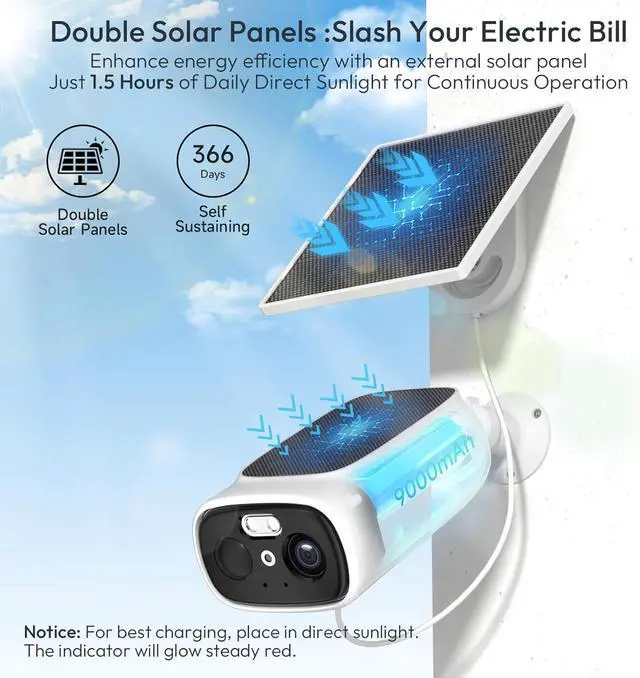 Alt view image 2 of 7 - 2.4G/5G WiFi Cameras for Home Security with Double Solar Panels, 2K Solar Security Cameras Wireless Outdoor, Color Night Vision , 2-Way Talk, Spotlight, Siren,IP66, Cloud/SD, AI Detection, W/Alexa