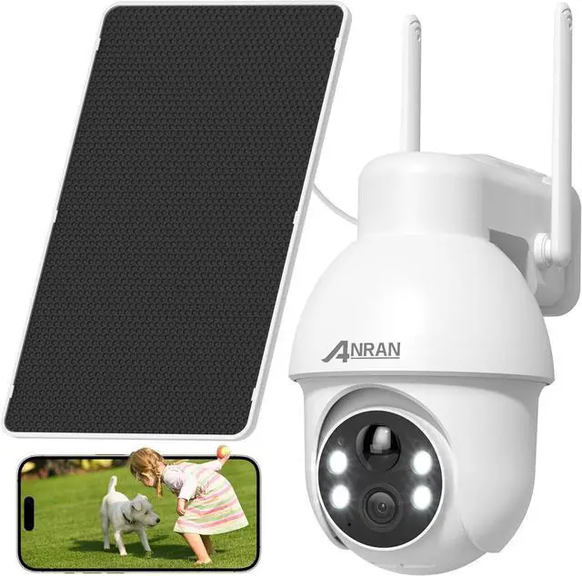 Main image of ANRAN 2K Solar Security Camera Wireless Outdoor, 360° Pan/Tilt Color Night Vision, PIR Human Detection, 2-Way Audio, Weatherproof, Compatible with Alexa, 2.4GHz WiFi Only