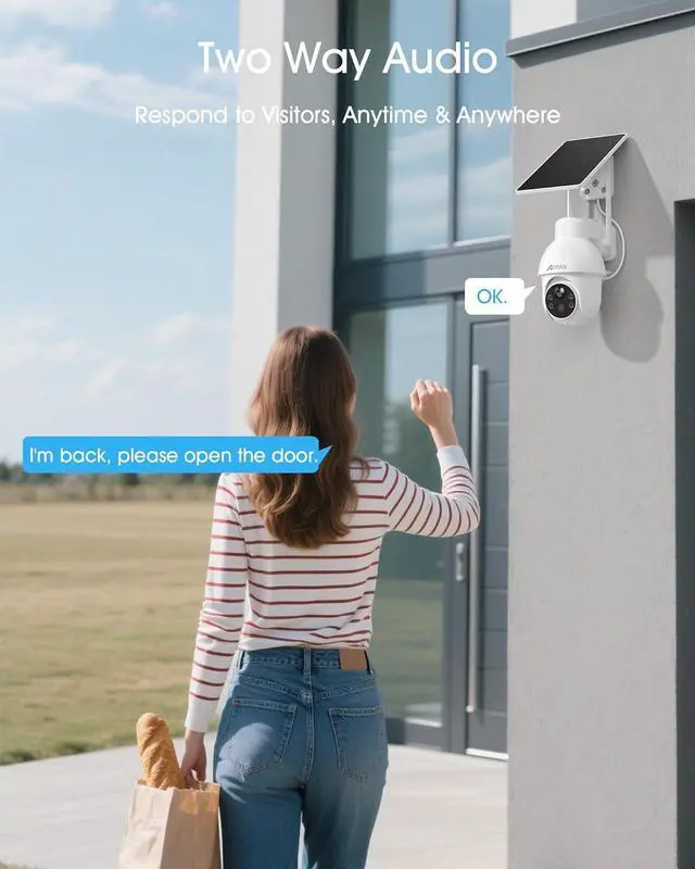 Alt view image 5 of 7 - ANRAN 2K Solar Security Camera Wireless Outdoor, 360° Pan/Tilt Color Night Vision, PIR Human Detection, 2-Way Audio, Weatherproof, Compatible with Alexa, 2.4GHz WiFi Only