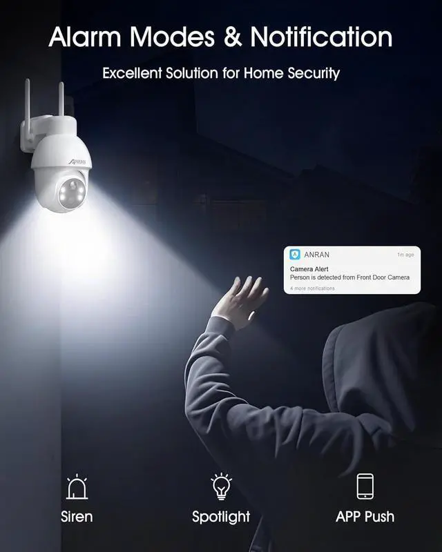 Alt view image 6 of 7 - ANRAN 2K Solar Security Camera Wireless Outdoor, 360° Pan/Tilt Color Night Vision, PIR Human Detection, 2-Way Audio, Weatherproof, Compatible with Alexa, 2.4GHz WiFi Only