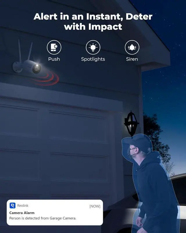 Alt view image 4 of 7 - REOLINK 4K Home Security Camera, 2.4/5GHz WiFi Outdoor Camera, Plug-in Power (DC 12V/1A), Human/Vehicle/Pet Detection, Color Night Vision, Two-Way Talk, 24/7 Recording, IP67 Waterproof, RLC-810WA