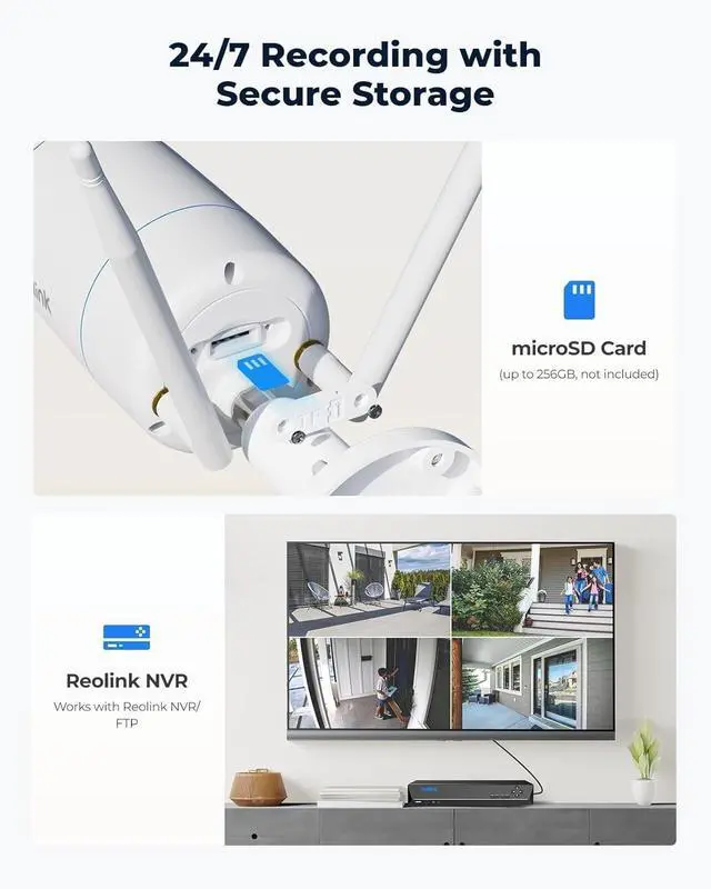 Alt view image 7 of 7 - REOLINK 4K Home Security Camera, 2.4/5GHz WiFi Outdoor Camera, Plug-in Power (DC 12V/1A), Human/Vehicle/Pet Detection, Color Night Vision, Two-Way Talk, 24/7 Recording, IP67 Waterproof, RLC-810WA