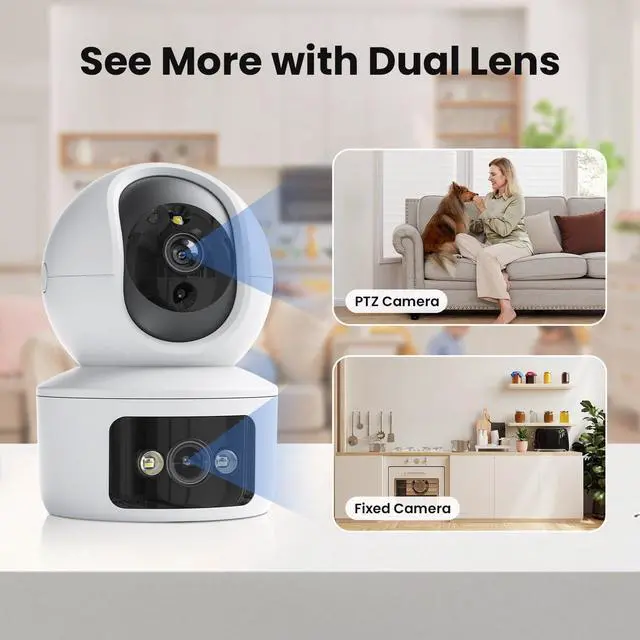 Alt view image 2 of 7 - Security Camera, Dual Lens 2.4GHz & 5GHz WiFi Cameras for Home Security Indoor, Pet/Dog/Baby Camera, Security Camera Indoor with 360° Pan&Tilt, Motion Detection and AutoTtracking, Night Vision